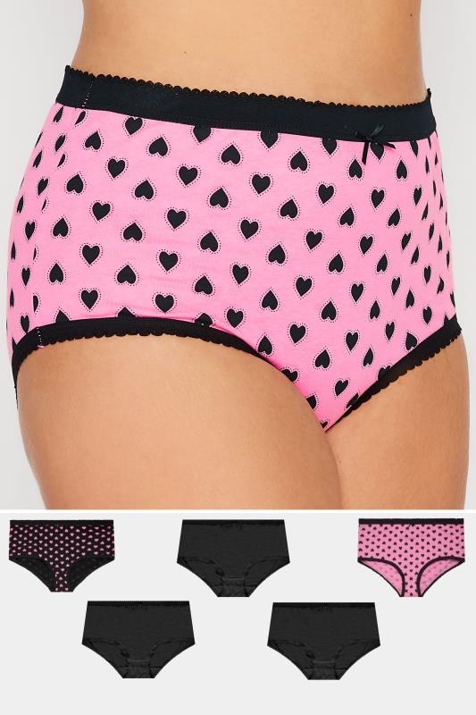  YOURS 5 PACK Curve Pink & Black Love Heart Full Briefs