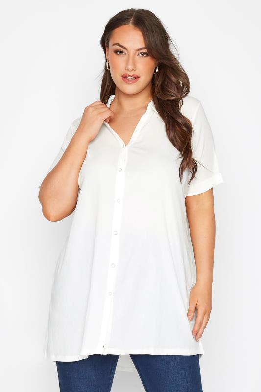 Plus Size Cream Crinkle Button Through Shirt | Yours Clothing  1