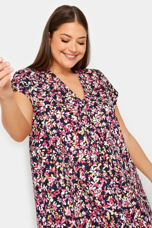 YOURS Plus Size Pink Floral Print Pleat Front Blouse | Yours Clothing 4