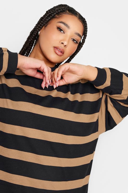 YOURS Plus Size Beige Brown Stripe Print Oversized T-Shirt Dress | Yours Clothing 4