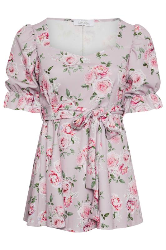 YOURS LONDON Plus Size Light Pink Floral Print Peplum Top | Yours Clothing 5