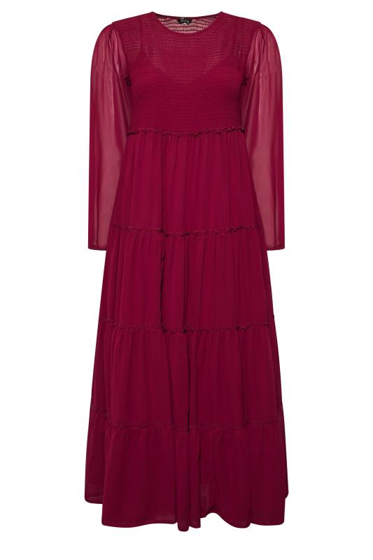 LIMITED COLLECTION Curve Burgundy Red Tierred Chiffon Dress 7