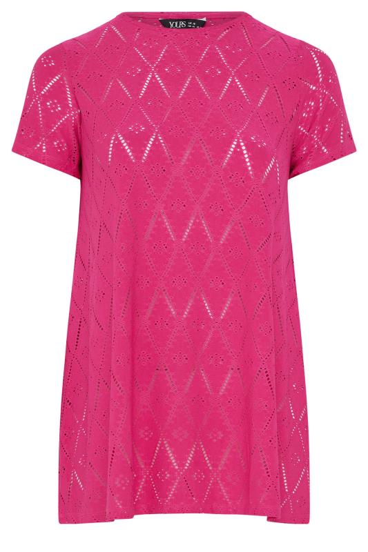 YOURS Plus Size Pink Broderie Anglaise Swing T-Shirt | Yours Clothing 5