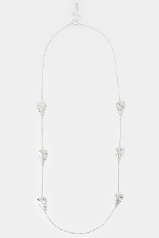 Silver Long Heart Detail Necklace | Yours Clothing  2
