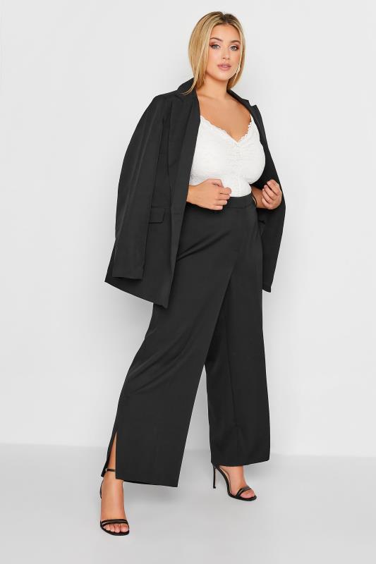 Plus Size Black Split Hem Flared Trousers | Yours Clothing 2