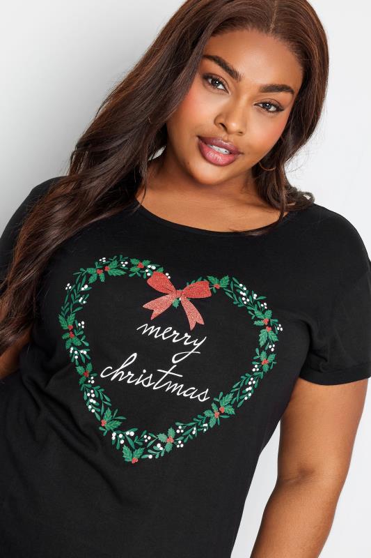 YOURS Plus Size Black 'Merry Christmas' Slogan T-Shirt | Yours Clothing 4