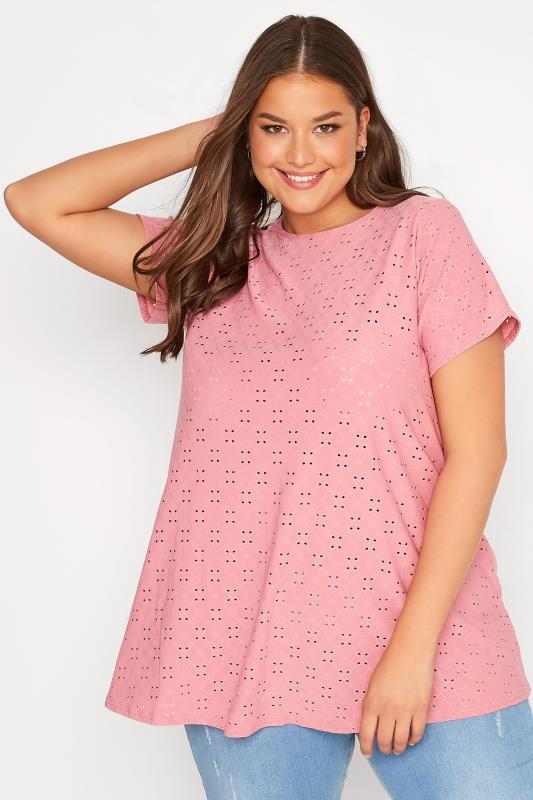 Curve Pink Broderie Anglaise Swing T-Shirt 1