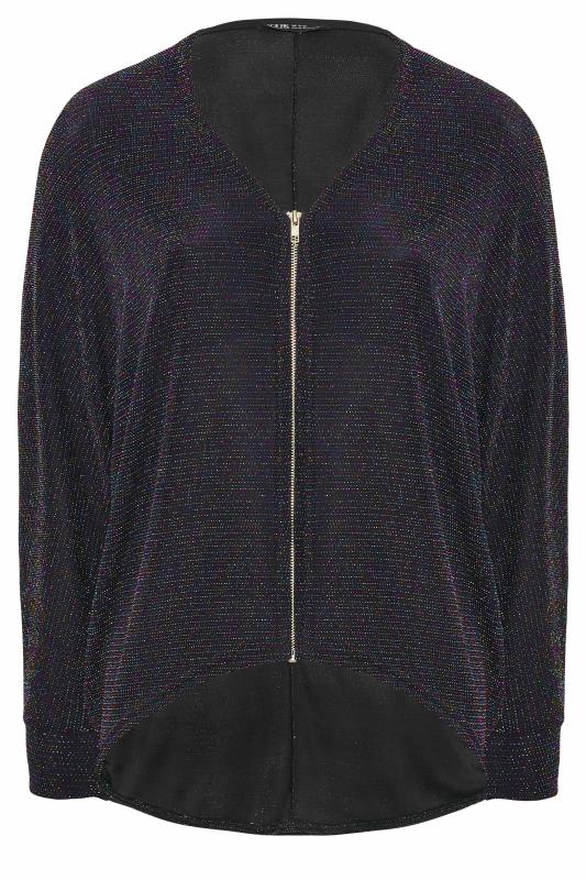 YOURS Plus Size Black Glitter Zip Through Top | Yours Clothing 6