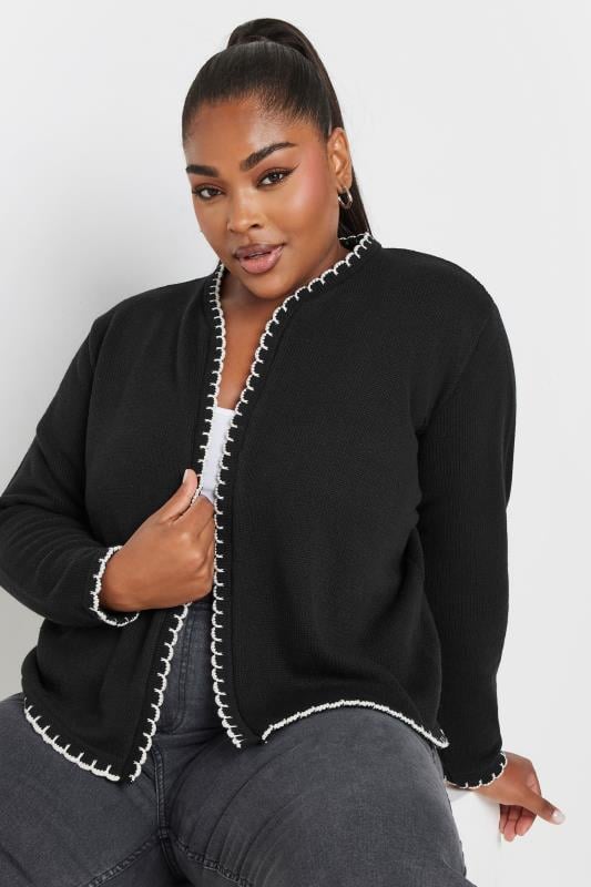 Plus Size  YOURS Curve Black Scallop Hem Knitted Cardigan