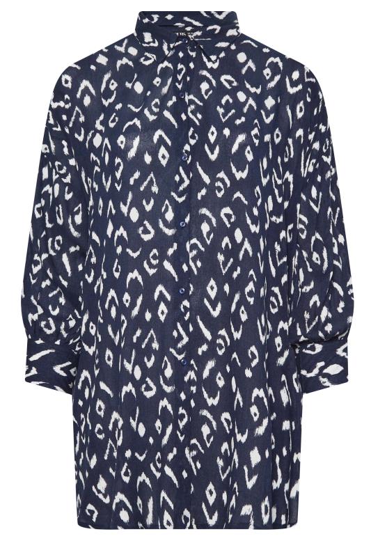 YOURS Plus Size Navy Blue Ikat Print Beach Shirt | Yours Clothing 8
