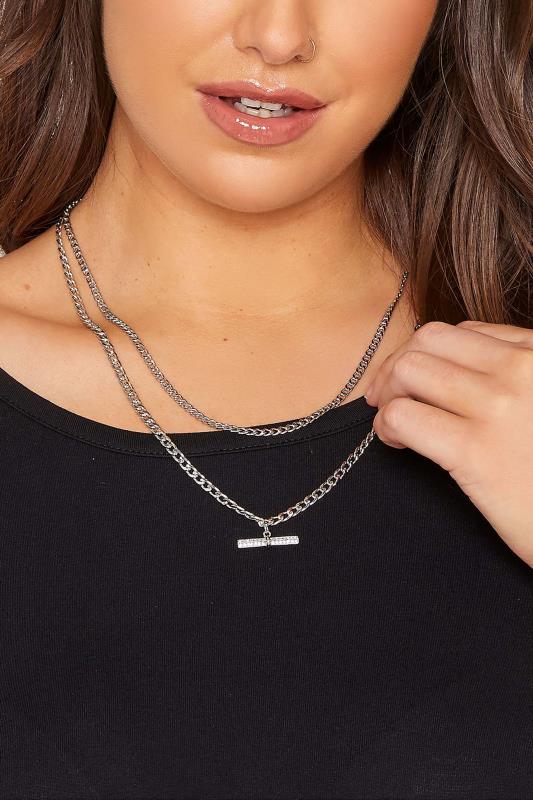 Silver Layered Diamante Bar Necklace | Yours Clothing 1