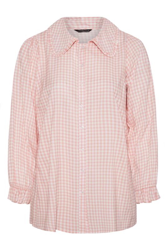 LIMITED COLLECTION Curve Blush Pink Gingham Collar Shirt_F.jpg