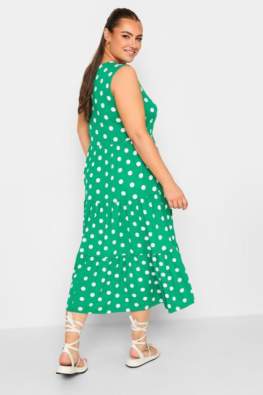 YOURS Plus Size Green Polka Dot Print Sleeveless Maxi Dress | Yours Clothing  3