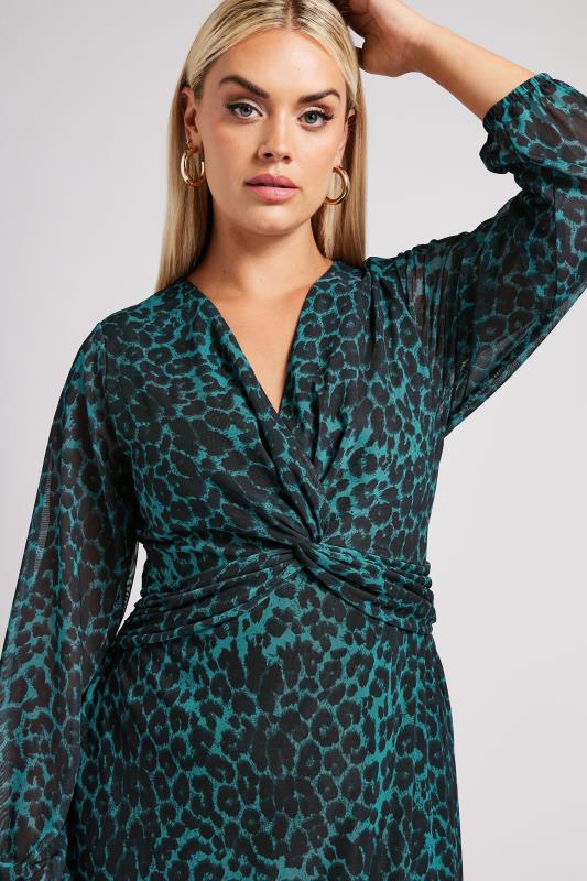 YOURS LONDON Plus Size Green Leopard Print Mesh Midaxi Dress | Yours Clothing  3