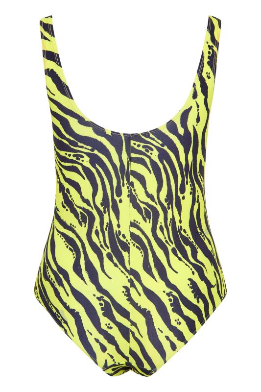 Curve Bright Lime Green Zebra Print Plunge Swimsuit 7