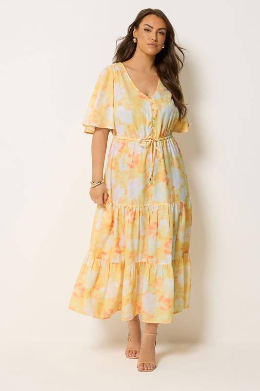 YOURS Plus Size Yellow Tiered Floral Dress | Yours Clothing 2