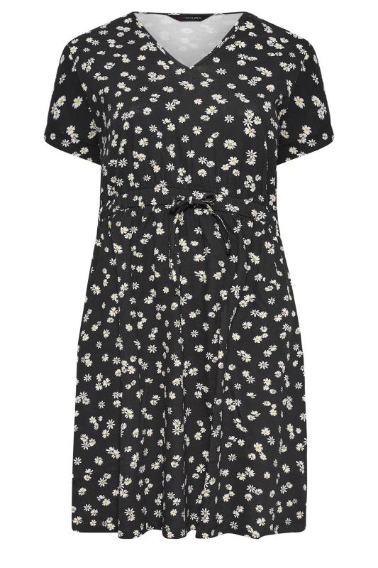 Plus Size Black Daisy Print Cotton T-Shirt Dress | Yours Clothing 6