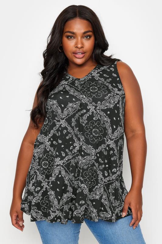 YOURS Plus Size Black Abstract Print Swing Vest Top | Yours Clothing 1