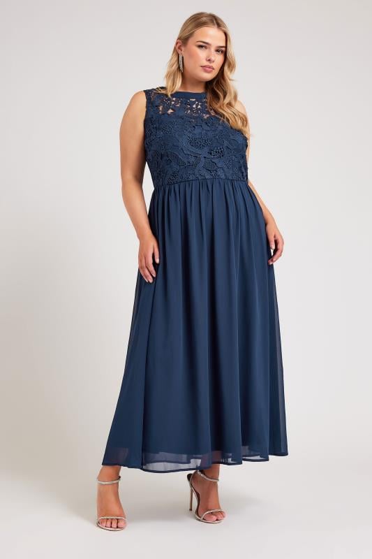 YOURS LONDON Plus Size Navy Blue Lace Bodice Maxi Dress | Yours Clothing  2