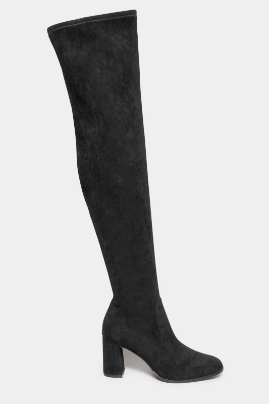 LTS Black Suede Heeled Over The Knee Boots In Standard D Fit 3