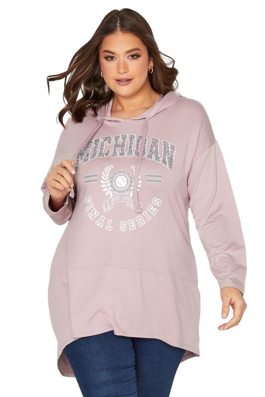 YOURS Plus Size Curve Purple 'Michigan' Slogan Longline Hoodie | Yours Clothing  8