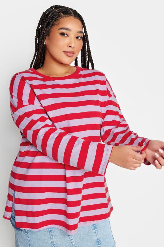 LIMITED COLLECTION Plus Size Red & Purple Stripe Top | Yours Clothing 1