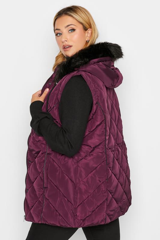 Plus Size Purple Diamond Quilted Gilet | Yours Clothing 4