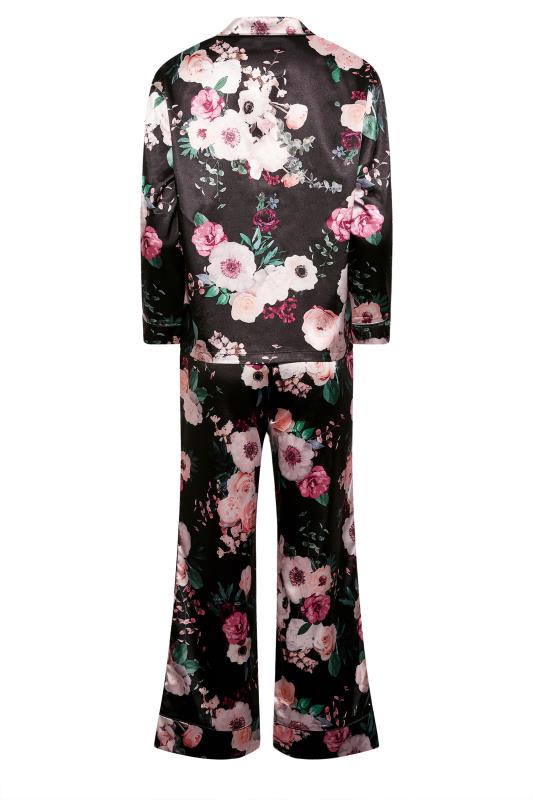 Petite Black Floral Satin Pyjama Set | PixieGirl 8