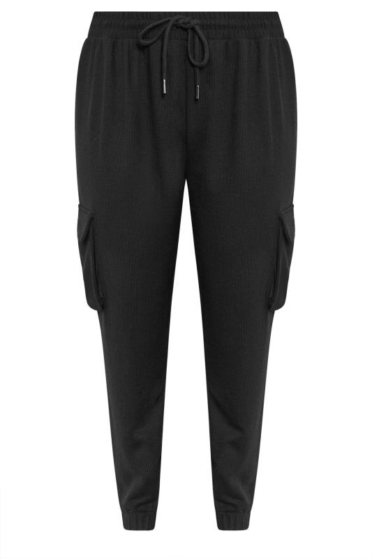 YOURS Plus Size Black Textured Cargo Joggers | Yours Clothing 6