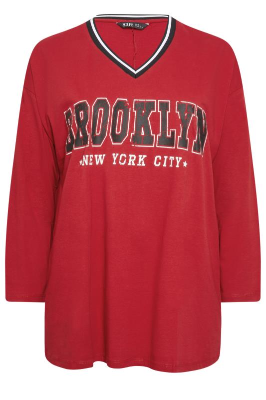 YOURS Plus Size Red 'Brooklyn' Varsity Oversized T-Shirt  | Yours Clothing 5