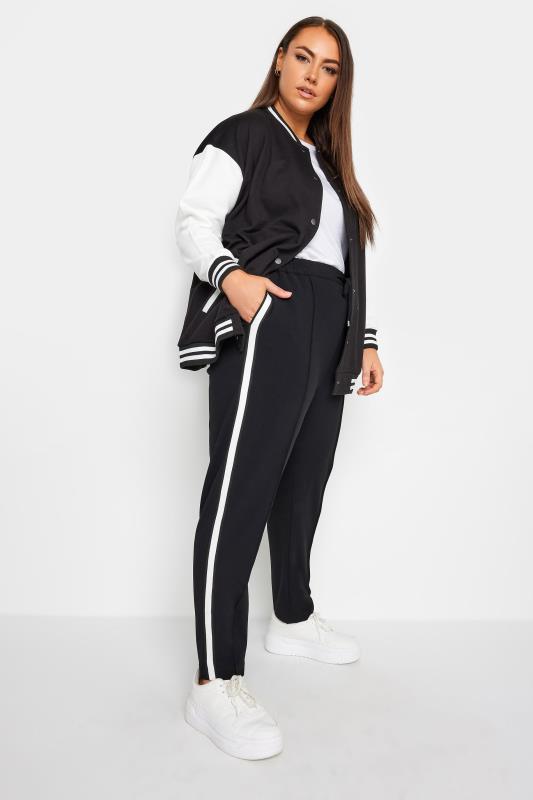 YOURS Plus Size Black Side Stripe Straight Leg Joggers | Yours Clothing 2