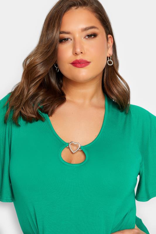 LIMITED COLLECTION Plus Size Green Heart Trim Angel Sleeve Top | Yours Clothing 4