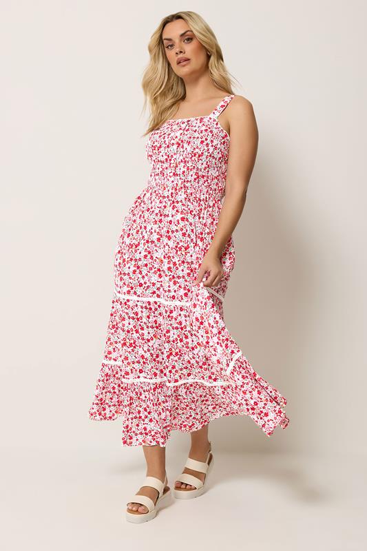 YOURS Plus Size Pink Shirred Floral Placket Dress | Yours Clothing 1