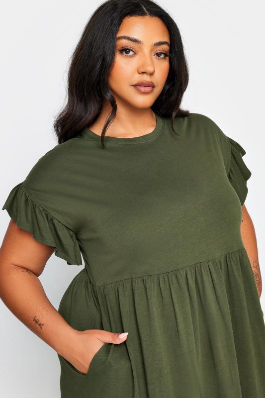 YOURS Plus Size Khaki Green Pure Cotton Midaxi Dress | Yours Clothing 4