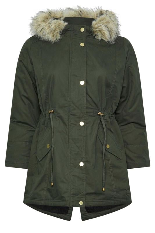 Plus Size  YOURS PETITE Curve Khaki Green Faux Fur Parka Jacket