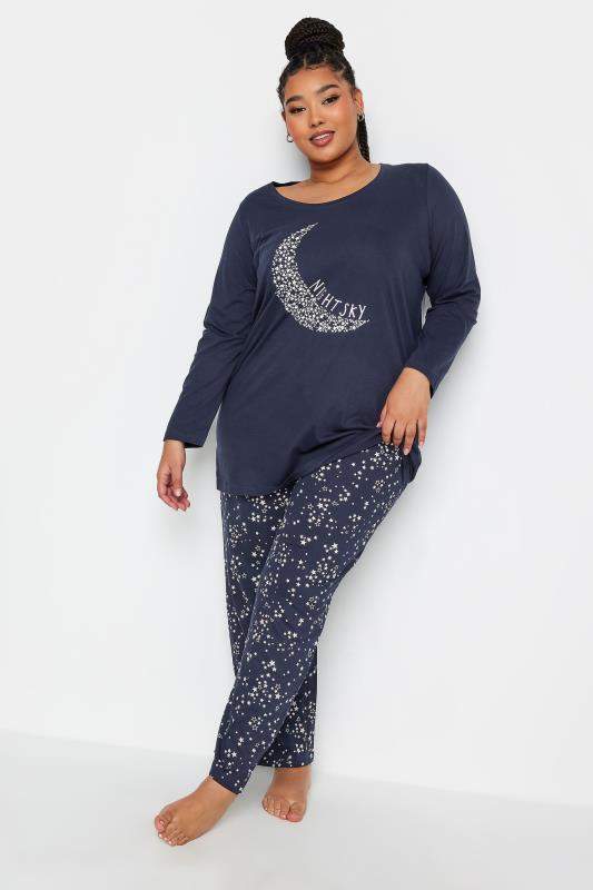  Grande Taille YOURS Curve Navy Blue 'Night Sky' Star Print Pyjama Set