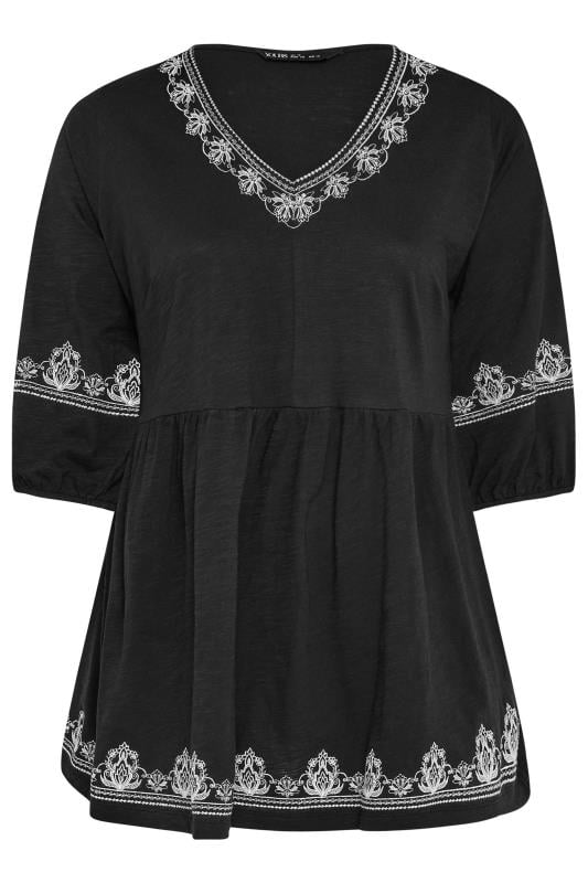 YOURS Plus Size Black Embroidered Floral Smock Top | Yours Clothing  5