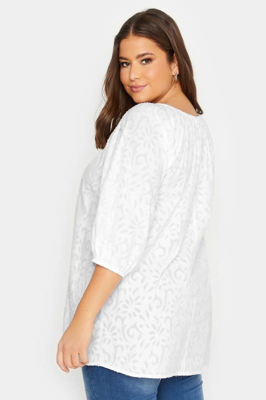 YOURS Plus Size Curve White Gypsy Textured Top | Yours Clothing  3