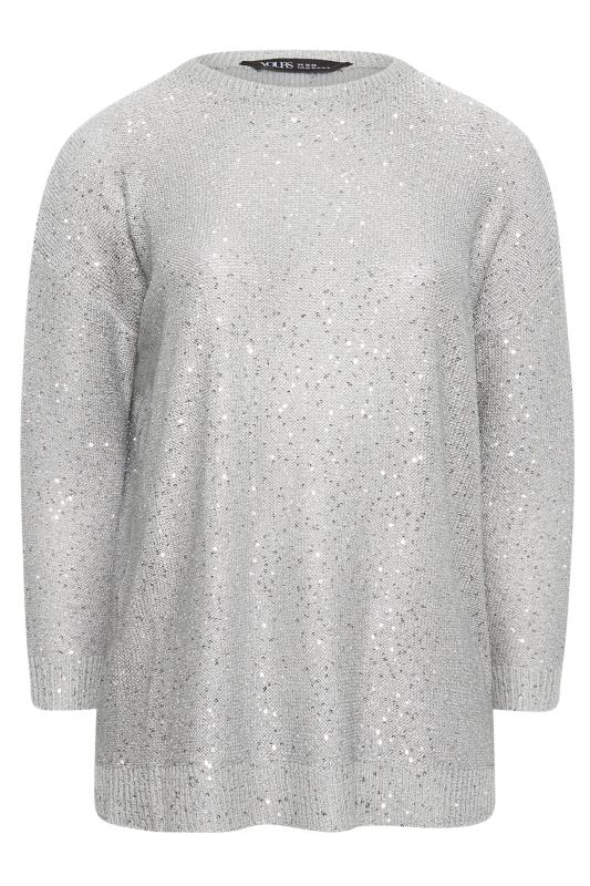 YOURS Plus Size Silver Sequin Embellished Jumper | Yours Clothing 6