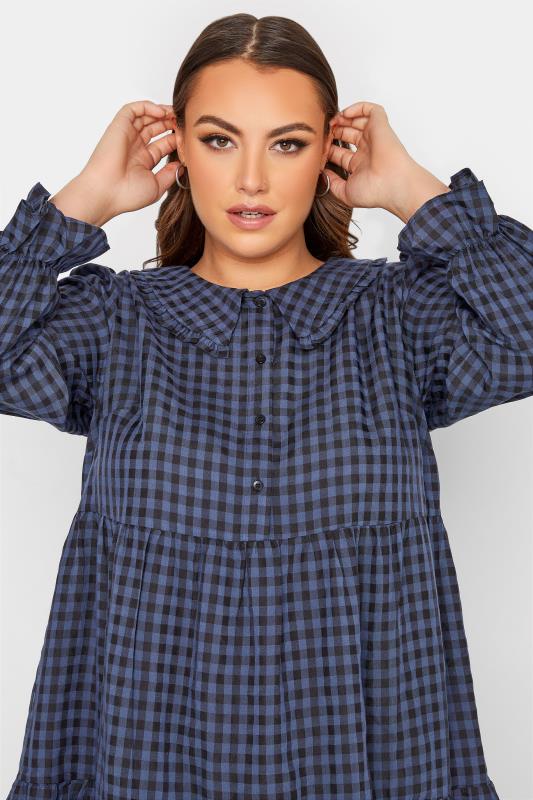 LIMITED COLLECTION Curve Blue Gingham Smock Shirt Dress 4