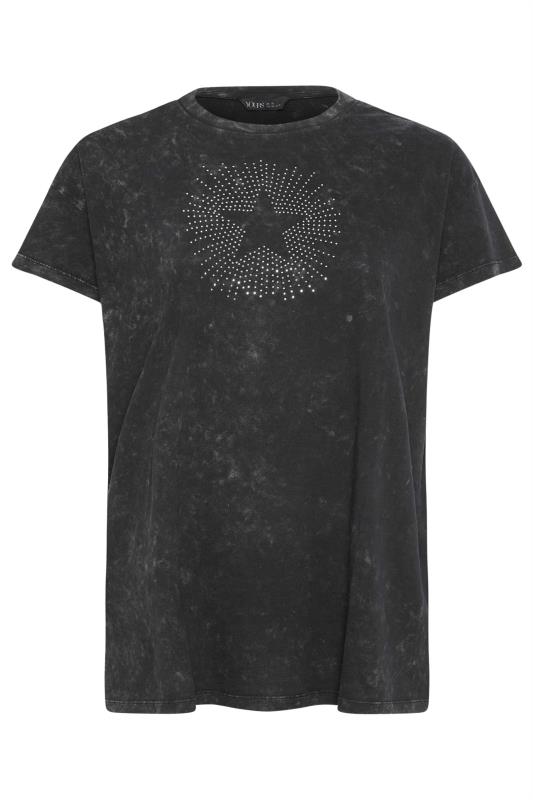 YOURS Plus Size Charcoal Grey Acid Wash Star Stud T-Shirt | Yours Clothing 5