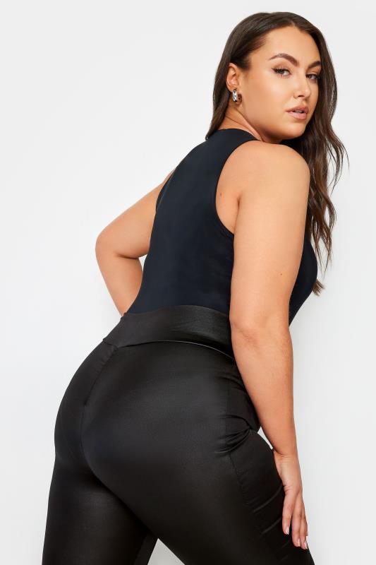 LIMITED COLLECTION Plus Size Black Faux Leather Wrap Waist Leggings | Yours Clothing 4