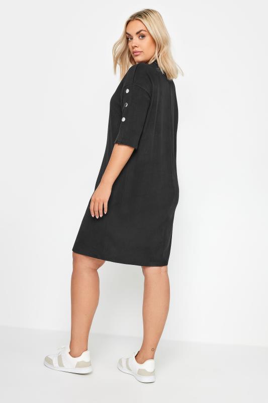 YOURS Plus Size Black Soft Touch Button Detail Mini Dress | Yours Clothing 3