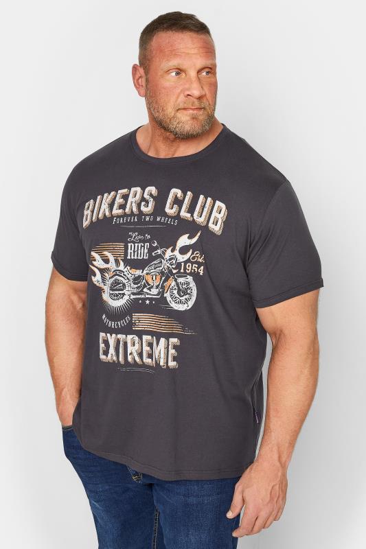  Grande Taille BadRhino Big & Tall Charcoal Grey 'Bikers Club' Slogan T-Shirt