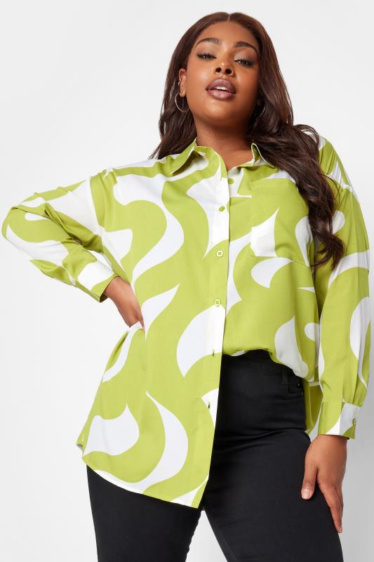 Plus Size  YOURS Curve Green Swirl Print Oversized Boyfriend Shirt