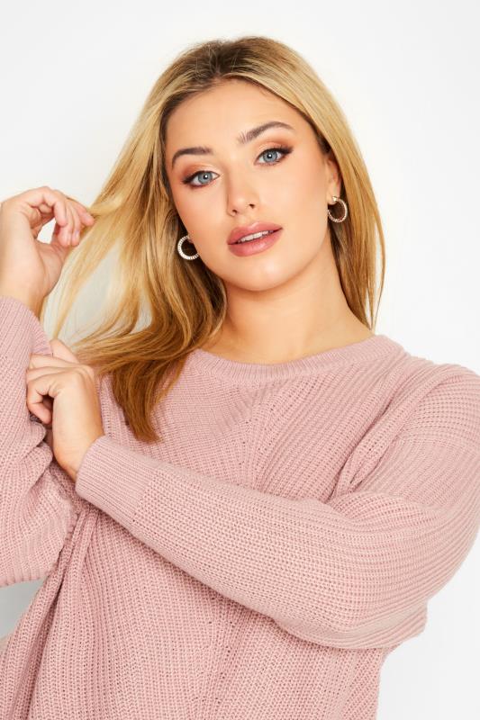 Curve Plus Size Womens Light Pink Long Sleeve Knitted Jumper | Yours Clothing 4