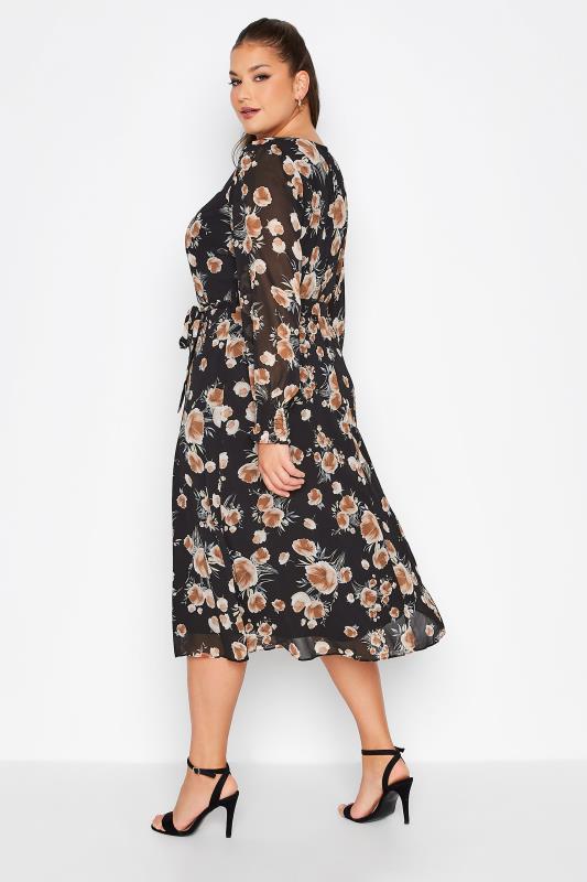 YOURS LONDON Plus Size Curve Black Floral Long Sleeve Dress | Yours Clothing 3