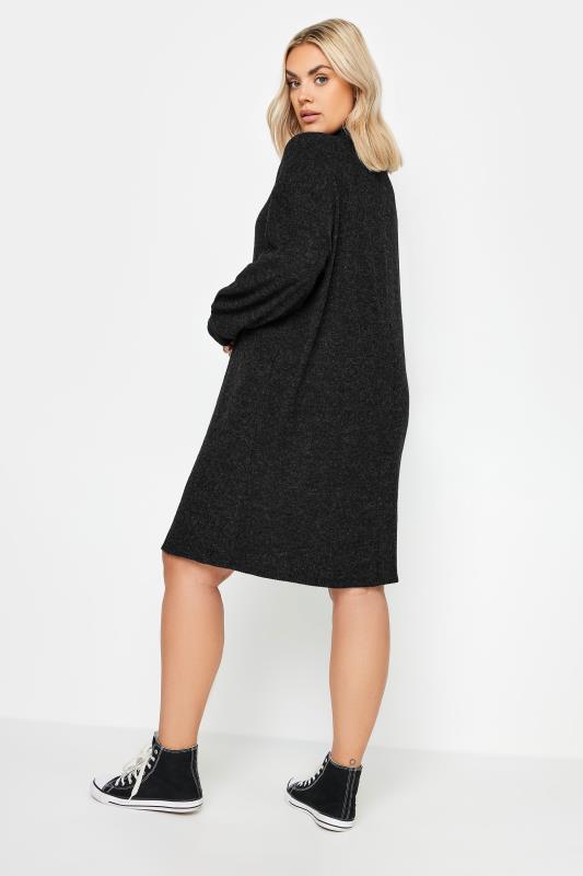 YOURS Plus Size Charcoal Grey Soft Touch Zip Neck Jumper Dress | Yours Clothing 3