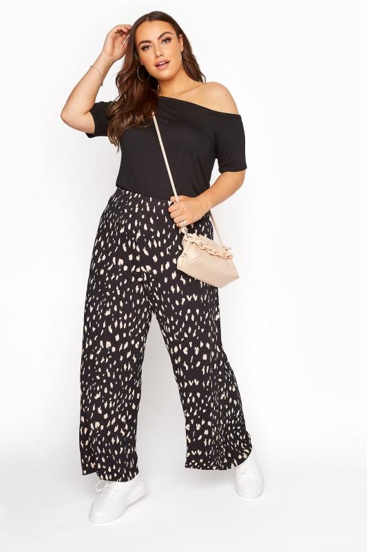 LIMITED COLLECTION Black Animal Marking Wide Leg Trousers | Yours Clothing 2