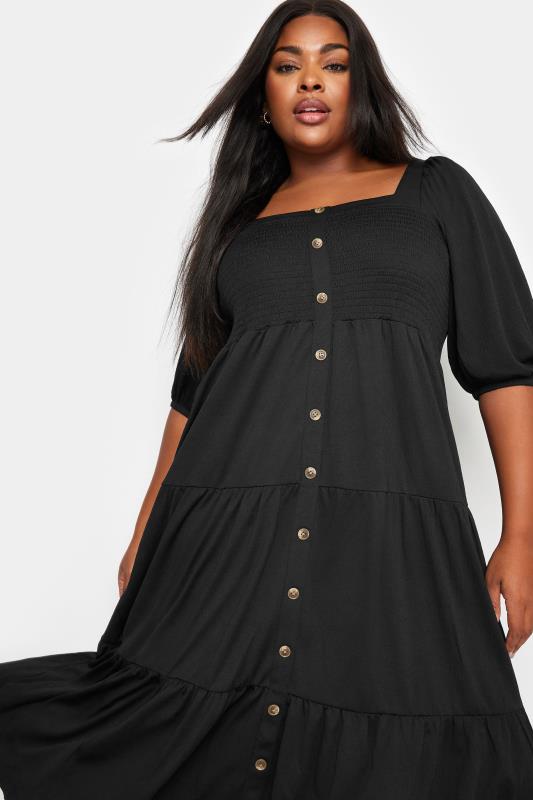 YOURS Plus Size Black Button Front Tiered Midi Dress | Yours Clothing 4